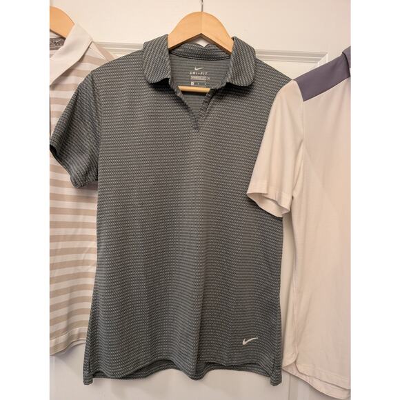 Lot of 3 Nike Women's Golf Polos Tan Gray Striped FitDry Dri-Fit Zonal Cooling - Picture 7 of 10